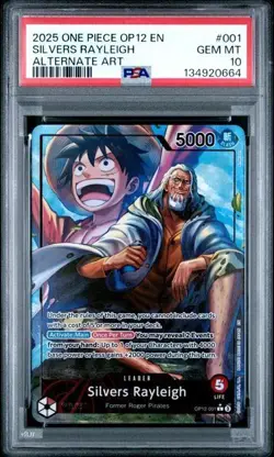 2025 One Piece OP12 EN Silvers Rayleigh PSA 10 GEM ALTERNATE ART FULL ART #001 - Image 1