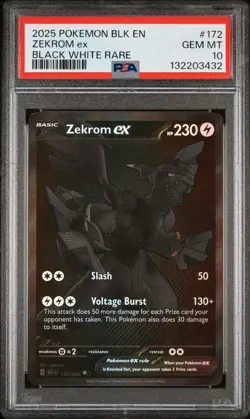 Pokemon 2025 Zekrom ex 172/086 Black White Rare Black Bolt GEM MINT PSA 10 - Image 1
