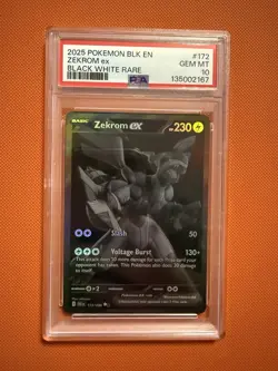 Pokemon Blk En Black Bolt Zekrom EX Black White Rare #172 Gem Mint PSA 10 - Image 1