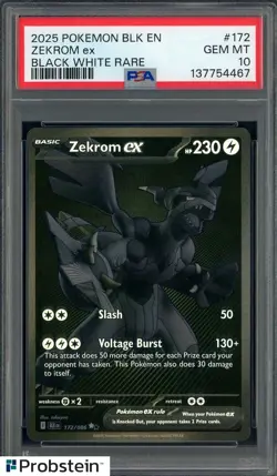 2025 POKEMON BLK EN BLACK BOLT BLACK WHITE RARE #172 ZEKROM EX PSA 10 GEM MINT - Image 1
