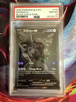 Pokemon 2025 Zekrom ex 172/086 Black White Rare Black Bolt GEM MINT PSA 10 - Image 1
