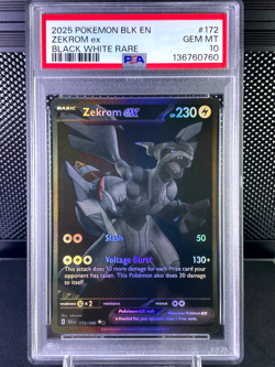 2025 Pokemon Blk En Black Bolt Zekrom EX Black White Rare #172 Gem Mint PSA 10 - Image 1