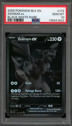 Pokemon Zekrom ex Black Bolt Black White Rare #172 PSA 10 Gem Mint - Image 1