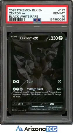 Pokemon 2025 Zekrom ex 172/086 Black White Rare Black Bolt GEM MINT PSA 10 - Image 1