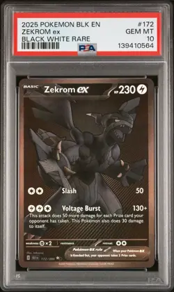 2025 Pokemon Black Bolt BLK En Zekrom Ex Black White Rare #172 PSA 10 Gem Mint - Image 1