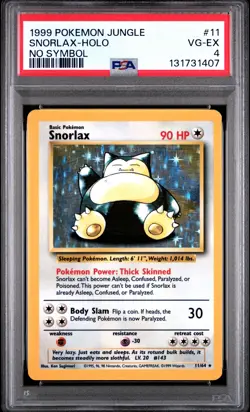 1999 POKEMON JUNGLE NO SYMBOL #11 SNORLAX-HOLO PSA 4 - Image 1
