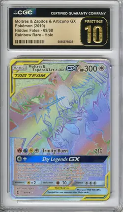 Moltres & Zapdos & Articuno GX #69/68 (Hidden Fates), Pokemon, CGC 10 (PRISTINE) - Image 1
