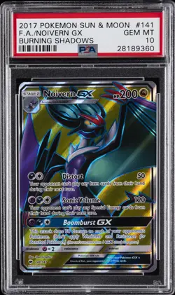 2017 POKEMON SUN & MOON BURNING SHADOWS #141 FULL ART/NOIVERN GX PSA 10 - Image 1