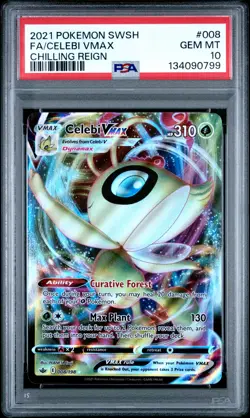 2021 POKEMON SWORD & SHIELD CHILLING REIGN #008 FULL ART/CELEBI VMAX PSA 10 - Image 1