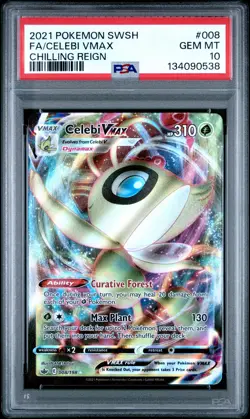 2021 POKEMON SWORD & SHIELD CHILLING REIGN #008 FULL ART/CELEBI VMAX PSA 10 - Image 1