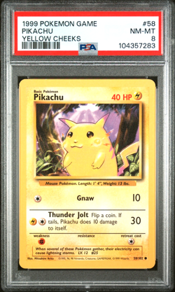 1999 Pokemon Game Base Set Pikachu Yellow Cheeks #58 / 102 Graded PSA 8 NM-MT - Image 1