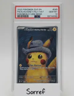 2023 Pokemon Pikachu Van Gogh Grey Felt Hat Promo SVP EN #085 PSA 10 GEM MINT - Image 1