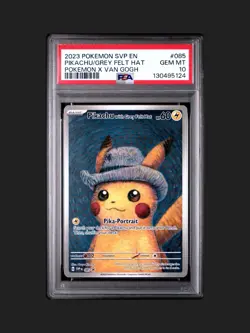 2023 Pokemon SVP En Pokemon X Van Gogh 085 Pikachu Grey Felt Hat PSA 10 GEM MINT - Image 1