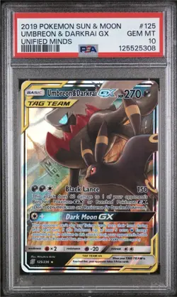 Pokemon TCG Umbreon & Darkrai GX Holo Card 125/236 Sm-Unified Minds PSA 10 - Image 1