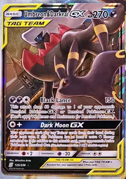 Pokemon TCG Umbreon & Darkrai GX Holo Card 125/236 Sm-Unified Minds Tag Team - Image 1