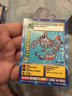 Bandai Digimon Trading Card Series 1 Crabmon Bo-28 1st Edition - Image 2