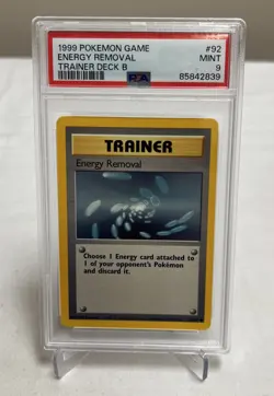 Pokemon PSA 9 MINT Energy Removal 92/102 TRAINER DECK B Non-Holo 1999 - Image 1