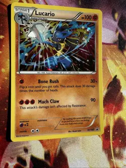 Lucario XY140 Cosmos Holo Black Star Promo 2016 Pokemon TCG Mini Swirl on Nose - Image 1