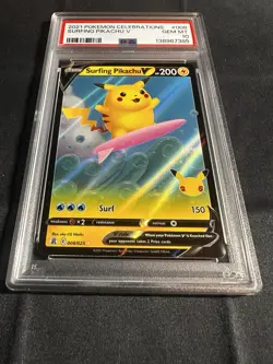 2021 Pokemon Celebrations Surfing Pikachu V HOLO RARE PSA 10 MINT #008 FULL ART - Image 2
