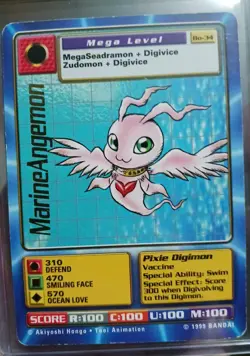 MarineAngemon BO-34 Gold Rare Digimon Card 1999 Bandai MP - Image 1