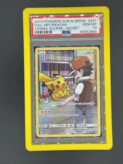 2019 Pokemon Sun & Moon Pikachu Full Art Cosmic Eclipse Secret FA #241 PSA 10 - Image 1