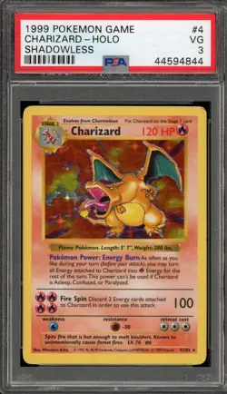 Pokemon Charizard Base Set Shadowless Holo Rare #4 PSA 3 - Image 1
