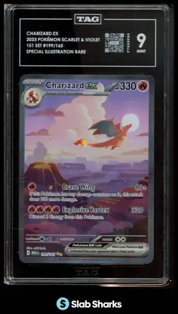 2023 POKEMON SV 151 MEW EN #199/165 CHARIZARD EX SPECIAL ILLUSTRATION RARE TAG 9 - Image 1