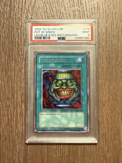 2002 Yu-Gi-Oh! POT OF GREED / Topf Der Gier Rare Unlimited LOB-119 PSA 9 Mint - Image 1