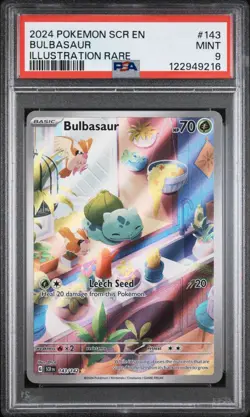 2024 Pokemon Stellar Crown SCR En Bulbasaur Illustration Rare #143 PSA 9 Mint - Image 1