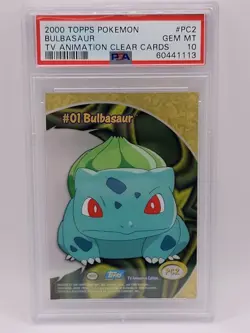 2000 Topps Pokemon TV Animation Clear Cards #PC2 Bulbasaur Gem Mint PSA 10 - Image 1