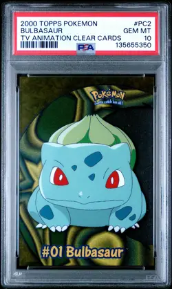 2000 TOPPS POKEMON TV ANIMATION CLEAR CARDS #PC2 BULBASAUR PSA 10 - Image 1