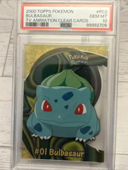 2000 TOPPS POKEMON TV ANIMATION CLEAR CARDS #PC2 BULBASAUR PSA 10 - Image 1