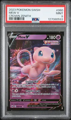 2023 POKEMON SWORD & SHIELD CROWN ZENITH #060 MEW V PSA 9 - Image 1