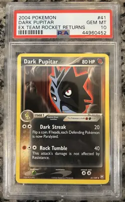 Pokemon Dark Pupitar EX Team Rocket Returns #41 PSA 10 - Image 1