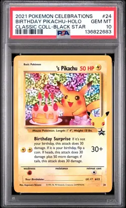 2021 POKEMON CELEBRATIONS CLASSIC COLL #24 BIRTHDAY PIKACHU-HOLO PSA 10 - Image 1
