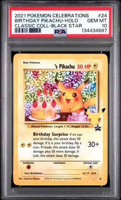 2021 POKEMON CELEBRATIONS CLASSIC COLL #24 BIRTHDAY PIKACHU-HOLO PSA 10 - Image 1