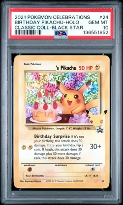 2021 POKEMON CELEBRATIONS CLASSIC COLL #24 BIRTHDAY PIKACHU-HOLO PSA 10 - Image 1