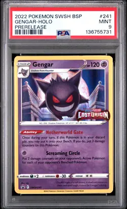 2022 POKEMON SWSH BLACK STAR PROMO PRERELEASE #241 GENGAR-HOLO PSA 9 - Image 1