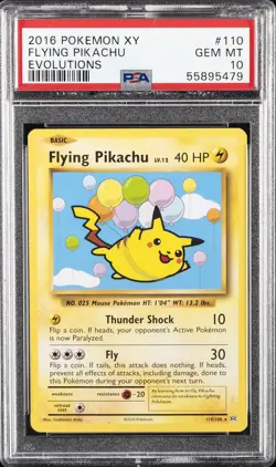 2016 POKEMON XY EVOLUTIONS #110 FLYING PIKACHU PSA 10 - Image 1