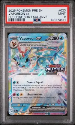 2025 POKEMON PRE EN #023/131 VAPOREON EX SURPRISE BOX EXCLUSIVE PSA 9 - Image 1