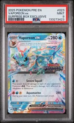 2025 POKEMON PRE EN #023/131 VAPOREON EX SURPRISE BOX EXCLUSIVE PSA 9 - Image 1