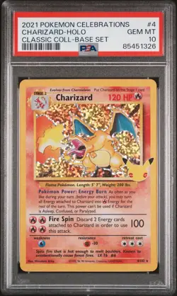2021 Pokemon Celebrations #4 Charizard-Holo Classic Coll -Base Set PSA 10 - Image 1