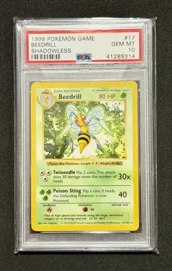 Pokemon 1999 Beedrill Base Set Shadowless Rare #17 PSA 10 Gem Mint - Image 1