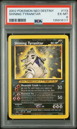 2002 POKEMON NEO DESTINY #113 SHINING TYRANITAR PSA 6 - Image 1