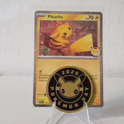 Pikachu 051 /162 Stamped 2026 Pokemon Day 30 Promo TCG With Coin AND SWIRL - Image 1