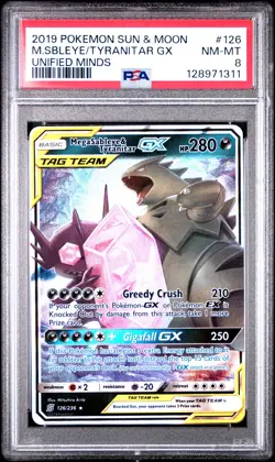 2019 POKEMON SUN & MOON UNIFIED MINDS #126 MEGA SABLEYE & TYRANITAR GX PSA 8 - Image 1