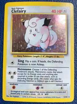 Clefairy 5/102 -Base Set Unlimited (1999) Vintage WOTC Holo Rare - LP/MP - Image 1
