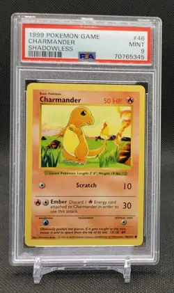 PSA 9 MINT Charmander 46/102 SHADOWLESS Base Set Pokemon Card - Image 1