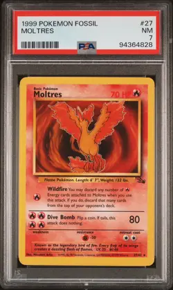 1999 Pokemon Fossil MOLTRES #27 NM PSA 7 - Image 1