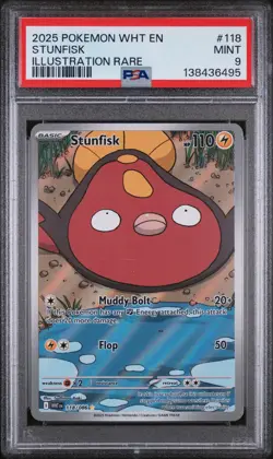 STUNFISK #118 ILLUSTRATION RARE 2025 POKEMON WHT EN WHITE FLARE PSA 9 MINT - Image 1